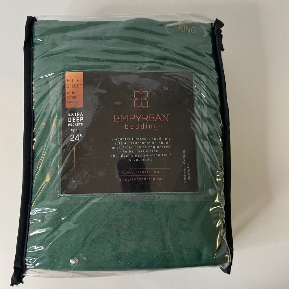 Empyrean Bedding King‎ Fitted Sheet Corner straps Microfiber Hunter Green NIP